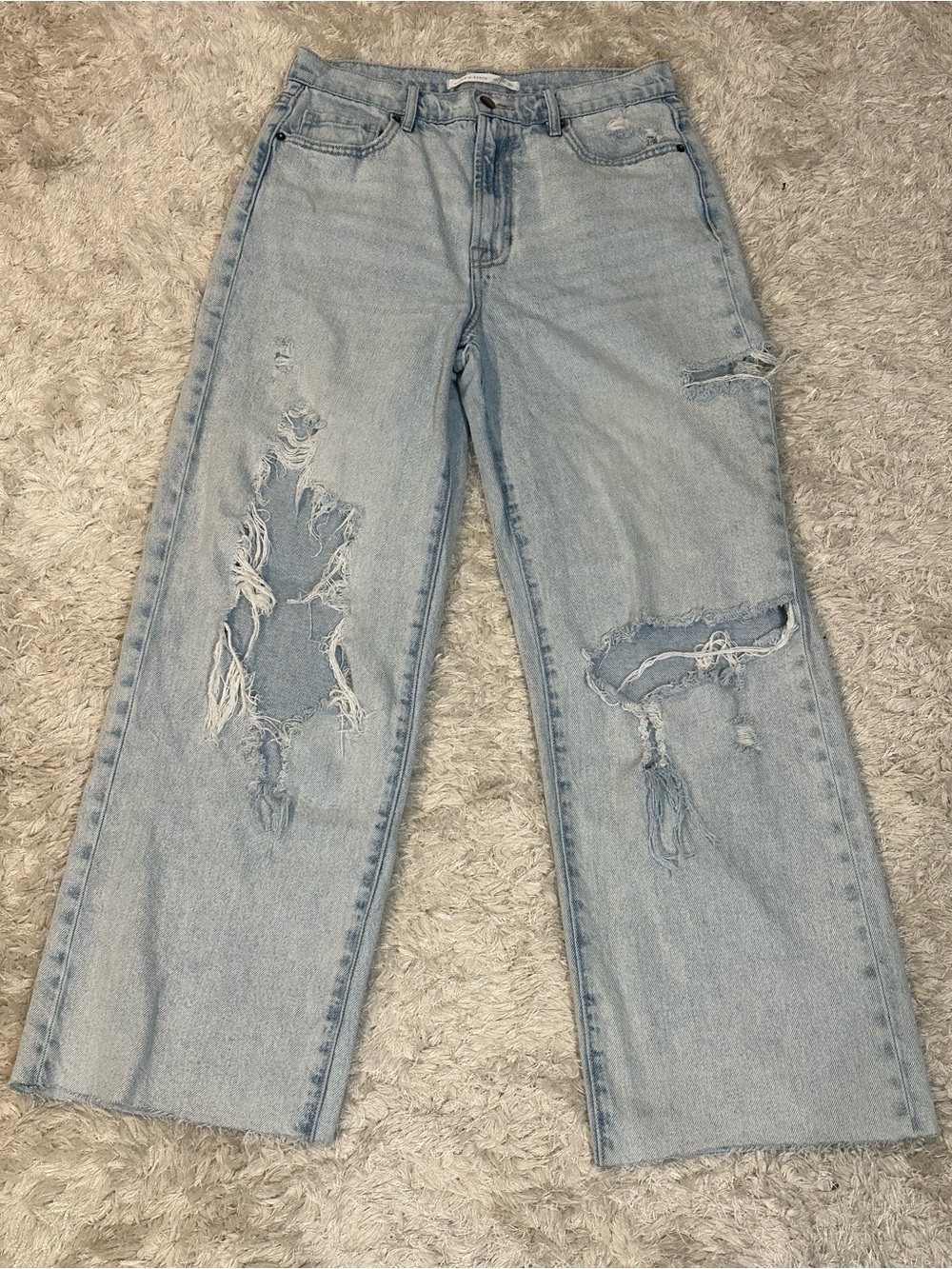 Altar'd State Light Blue Distressed Wide Leg Jeans 100% Cotton - Size 27
